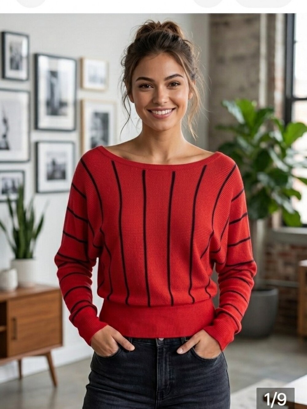 Express Red Off-the-Shoulder Stripe Sweater